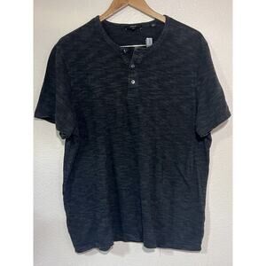 Vince Henley T Shirt Women L Gray Short Sleeve Pullover Casual Preppy Button Top